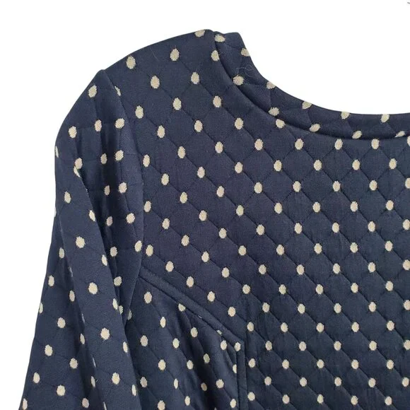 Boden Size 12 Dress Dotty Day Quilted Shift Polka Dot Zip Back Pockets Navy - Picture 4 of 13